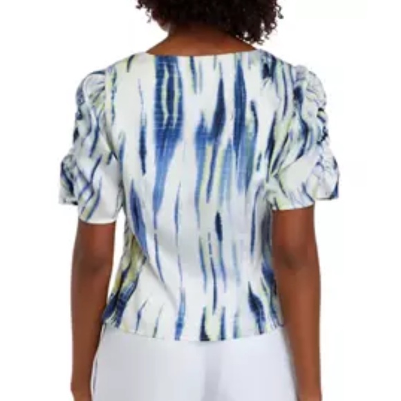 DKNY Women's Short Puff Sleeve Ruched Tie Dye Blouse Top Size XL - Picture 15 of 15
